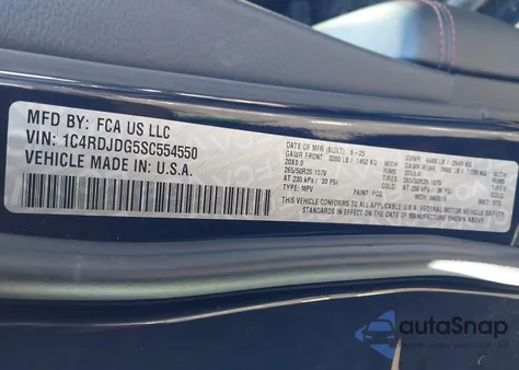 2025 Dodge Durango Gt Plus Awd from USA, damaged, VIN 1C4RDJDG5SC554550